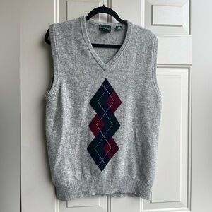 Four Winds Men’s Lambswool Gray Argyle Sweater Vest Sleeveless Pullover Knit, L
